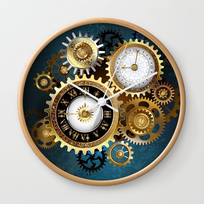 Two Steampunk Clocks with Gears Wall Clock by blackmoon9